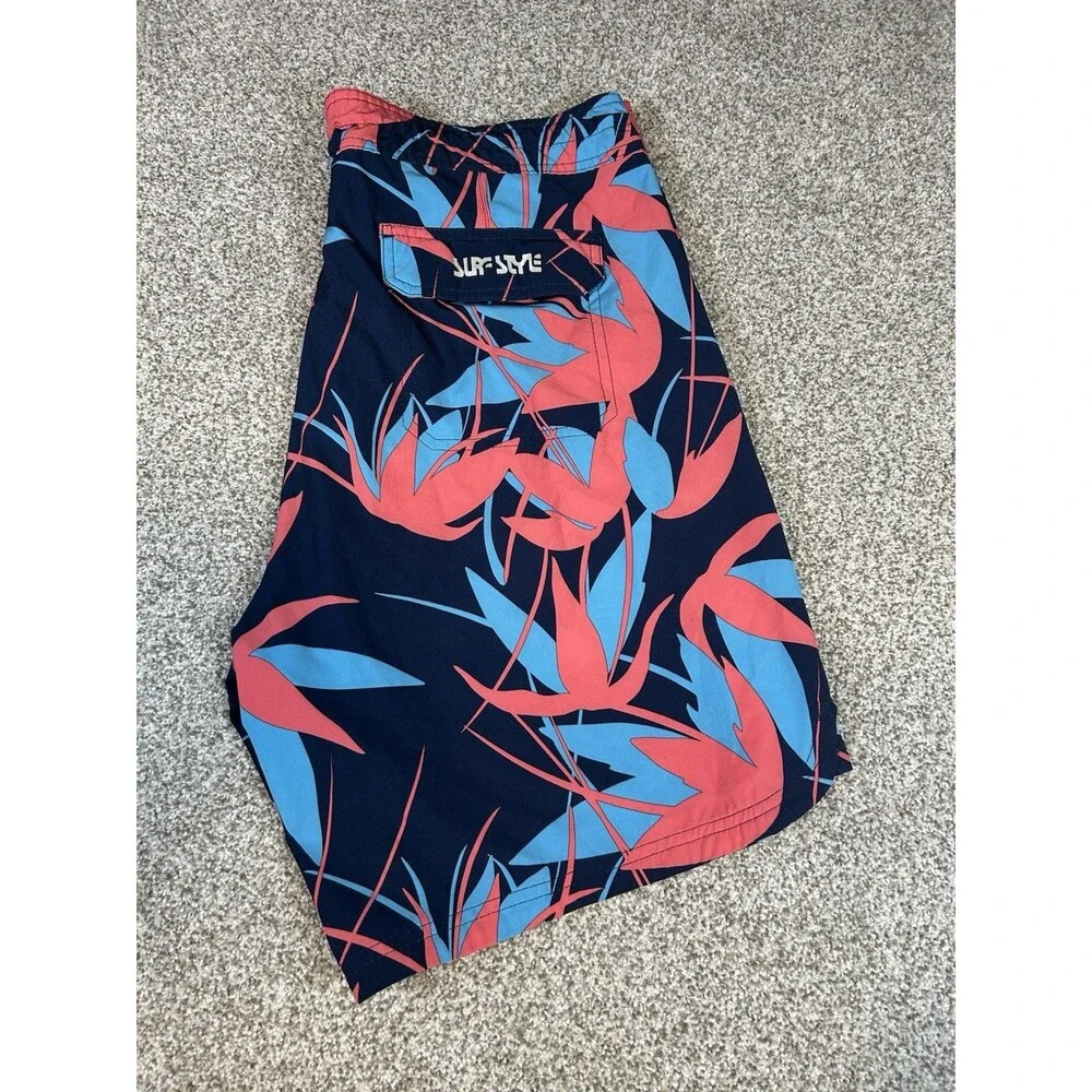 Vintage Surf Style 90's‎ Hawaiian Floral Beach Board Shorts Drawstring Retro 34